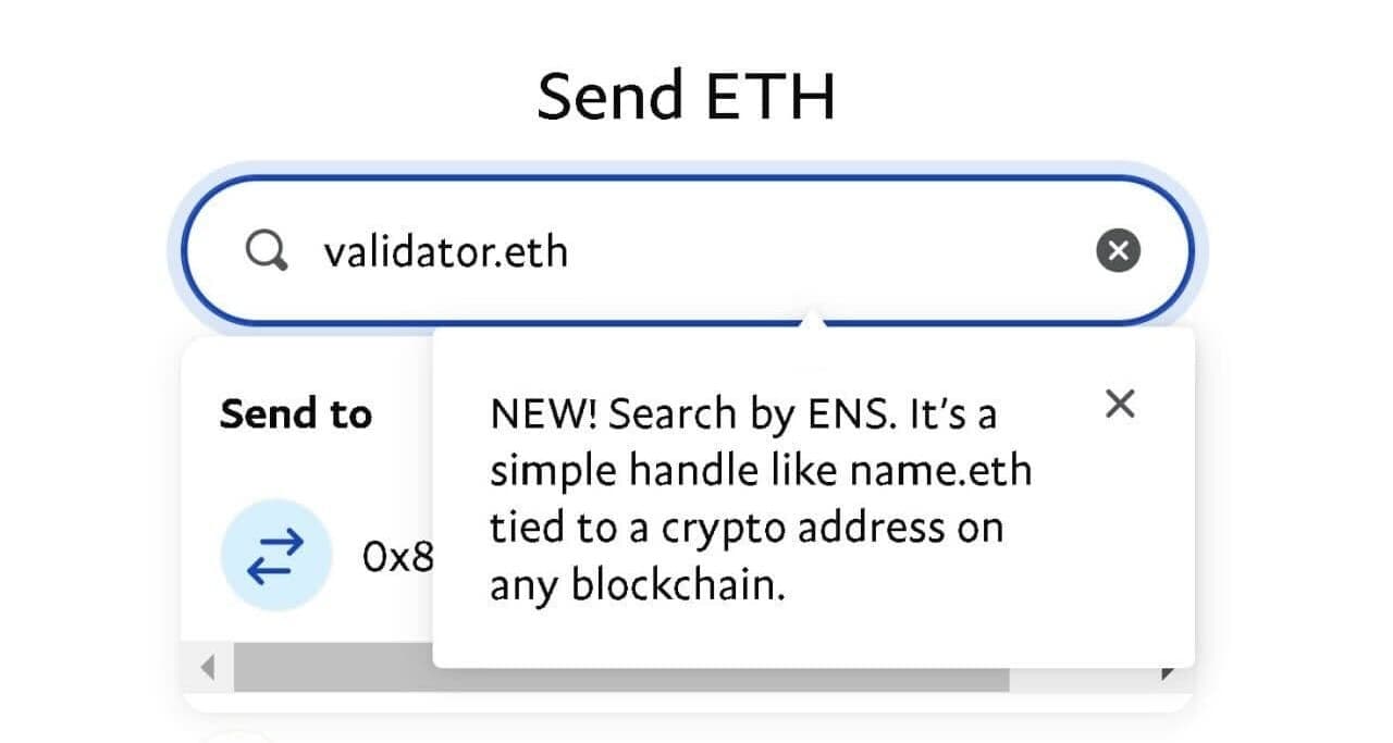 Sending crypto to an ENS name in PayPal Web